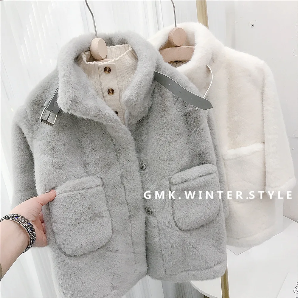 New Winter Children Girls Coat Faux Fur Turtleneck Soft Warm Infant Babys Girl Outerwear Loose Mid-length Toddler Girl Fur Coats