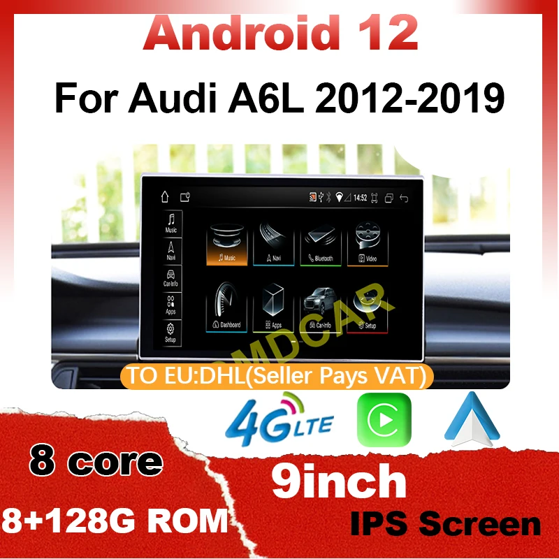 

9" Android 12 8+128G Car Multimedia Player GPS Navigation Radio for Audi A6 A6L A7 2013-2019 CarPlay AndroidAuto Video Stereo