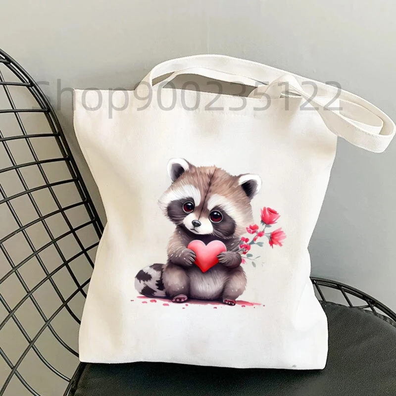 Cartoon Little Raccoon Print Cute Animal Owl fox Shopping Bags Girls Casual Beach Bag Y2k Aesthetic Handbag Tote Bags for Women