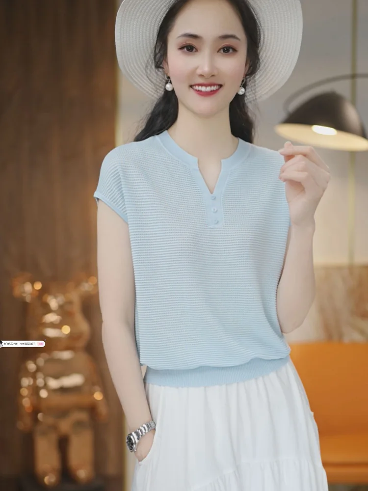 

Pure Color Ice Silk Трикотажный свободный топ ort Sve Женский мягкий приятный для кожи летний модный универсальный корейский сле