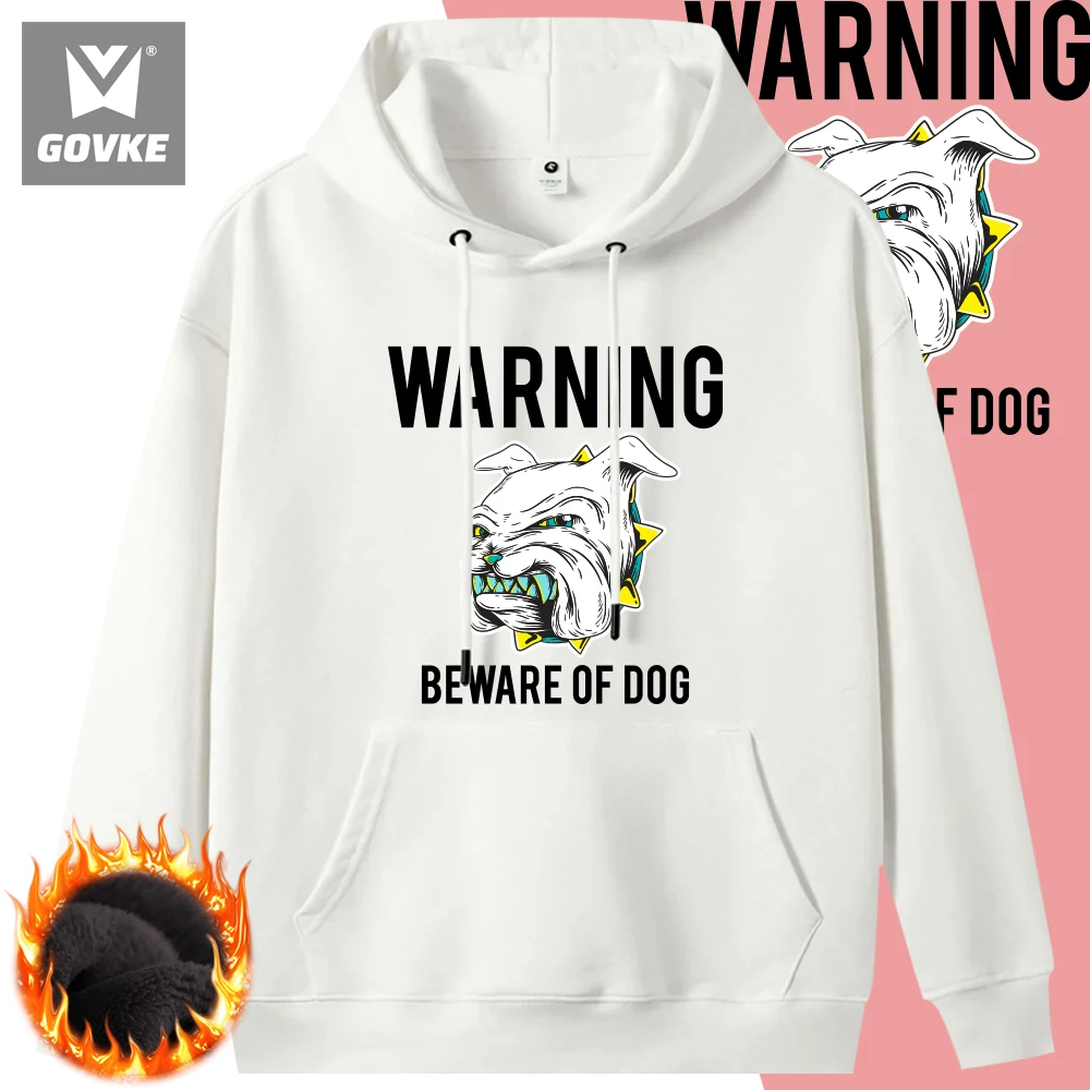 Warning Beware of Dog New Style Claw Men's Hoodies Cartoon Dog Pattern Winter Thick Hoodies Sweatshirts Comfort Wild Hoodies