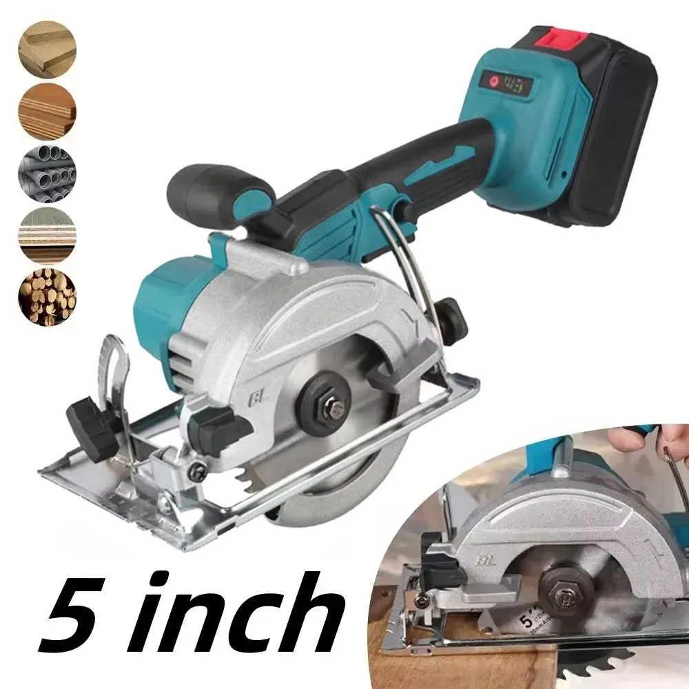 Sega Circolare Senza Spazzole 125mm 5 Pollici, Sega Elettrica Senza Fili per Taglio Legno, Utensile per Fai-da-Te Domestico, Compatibile con Batteria Makita 18V (Batteria Non Inclusa)