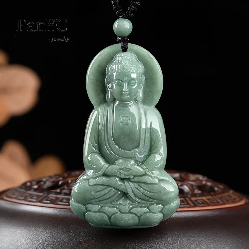 

Myanmar Jade Bean Green Three-dimensional Buddha Amitabha Ice Pendant Simple Fashion Men's and Women's Jewelry Mascot