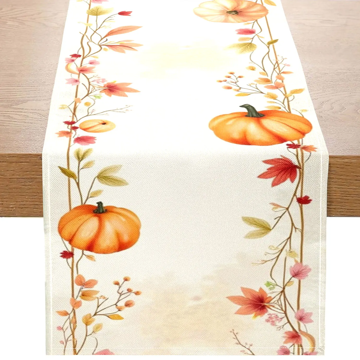 1 Piece of Autumn-Themed Table Runner with Pumpkins, Autumn Leaves, and Vines, Suitable for Fall and Thanksgiving Decorations