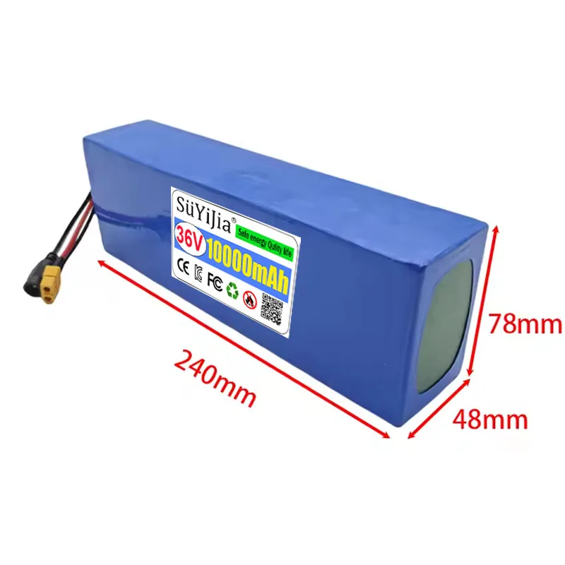 10Ah 21700 Lithium Battery Pack 10S2P 36V 5C Power Rechargeable 750W for Scooters Bicycle Motorcycle, SYP T JST XT60