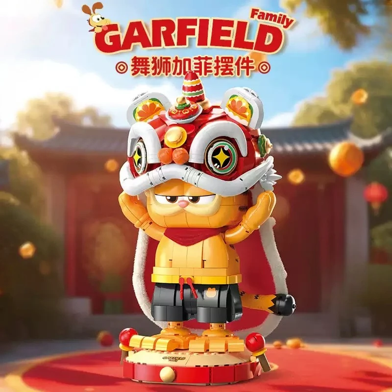 

Garfield Building Blocks Chinese Lion Dance Creative Bricks Assembling Toy Models Figure Desktop Decorations Children's Gift