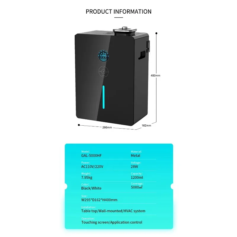 Große Fläche Elektrische Ganze Schwarz Ätherisches Öl Aroma Diffusor Maschine Hotel APP Steuerung HVAC Duft Diffusor