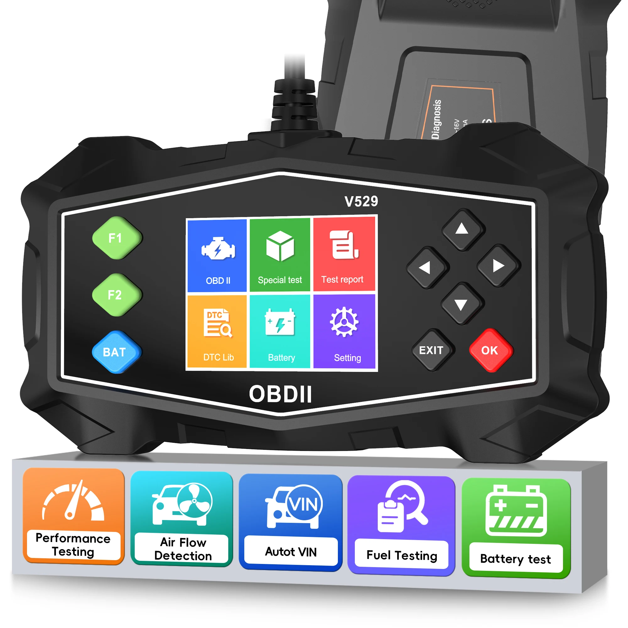 

OBD2 Scanner Diagnostic Tool, Code Reader for Check Engine Light with Battery Test, EVAP System(Mode 8), O2 Sensor & I/M Readine