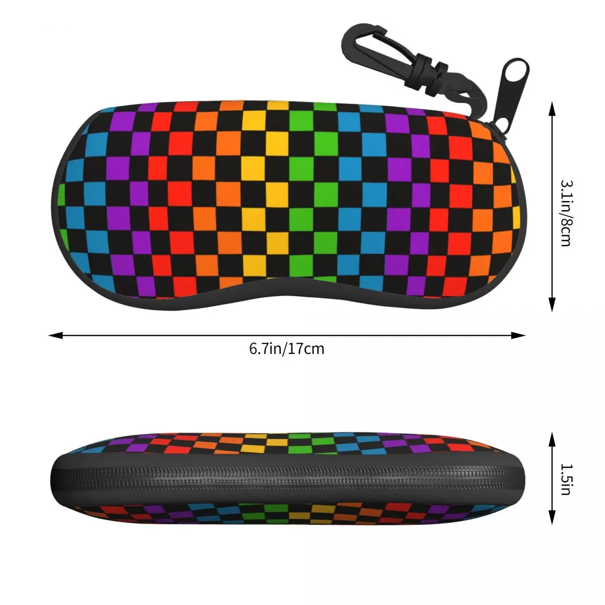 Custom Rainbow Checkerboard Checked Pattern Shell Eyeglasses Case Men Women Fashion Glasses Case Sunglasses Box Pouch