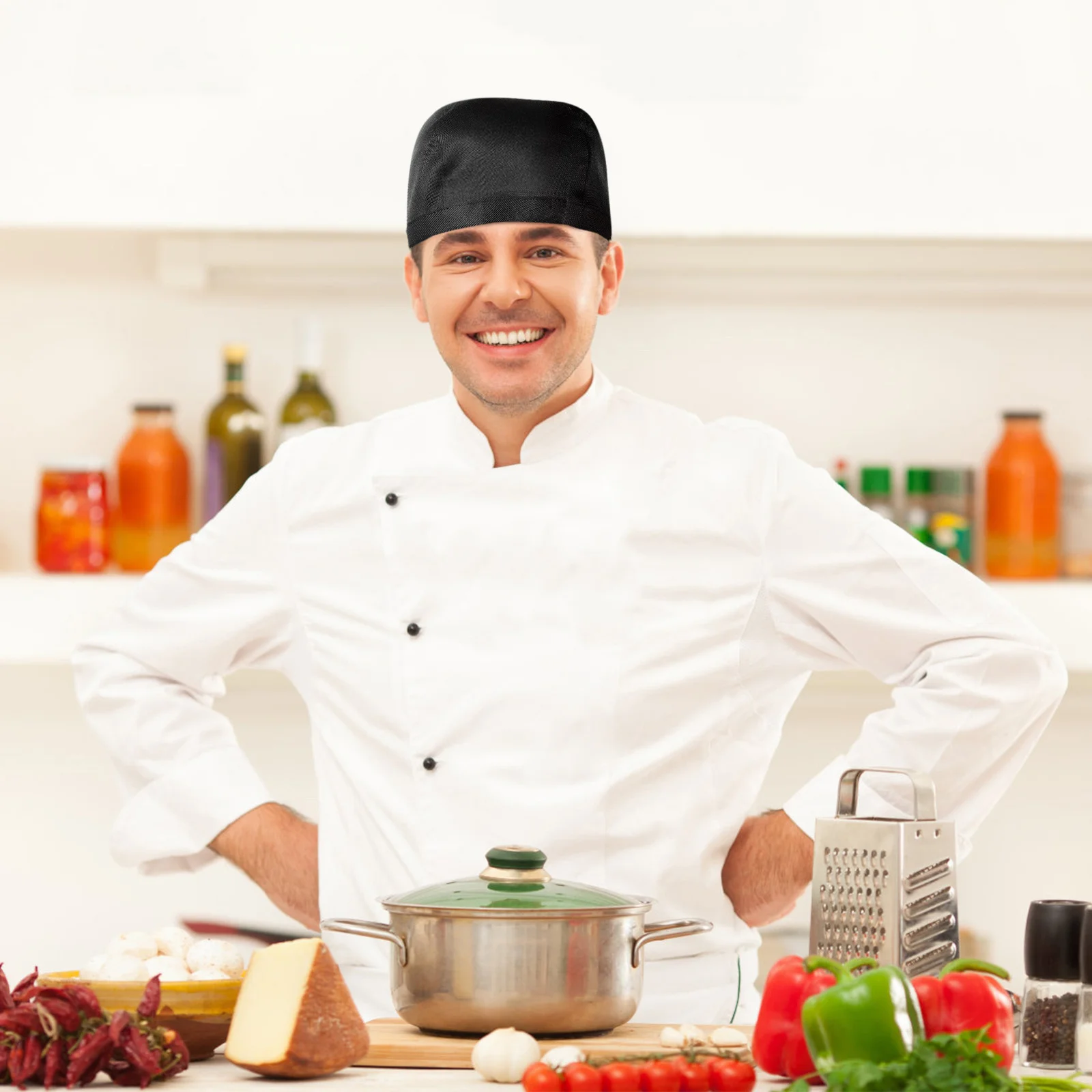 2 pezzi cappelli da cuoco cappelli da cucina regolabili cappelli da cucina in tessuto traspirante durevole ristorante cameriere cappelli per servizi di ristorazione neri