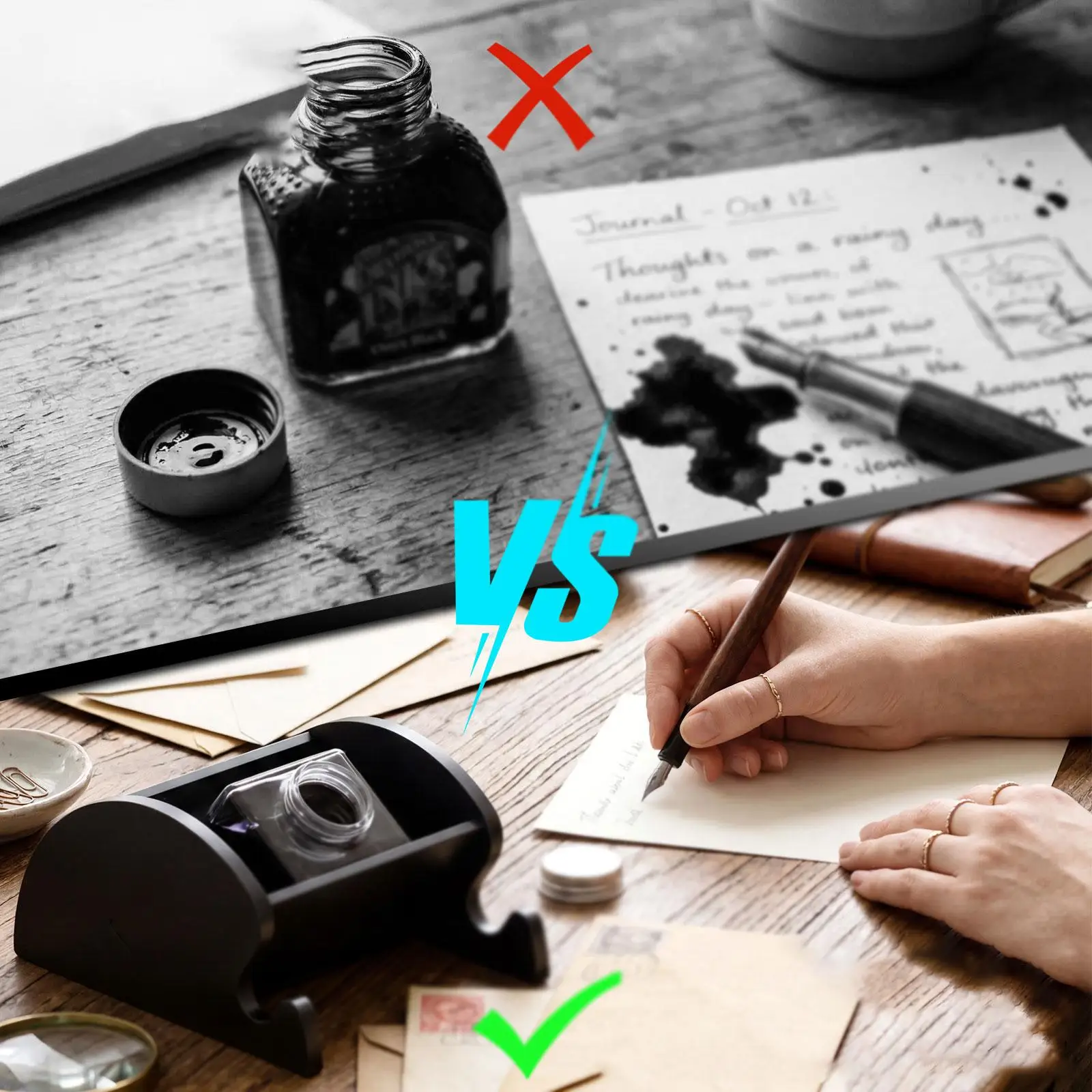 

Desk Ink Bottle Holder Pen and Ink Stand Multifunctional Slanted Acrylic Storage Rack Portable Calligraphy Oblique Nib Holder