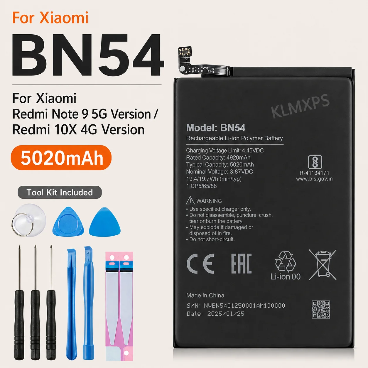 Premium Replacement Battery BN55 BM4J BN54 BN59 BN53 BN5D BN40 BM46 BN43 For Xiaomi Redmi Note 9S 10S 11S 4 4X 3 8 9 10 Pro 10X