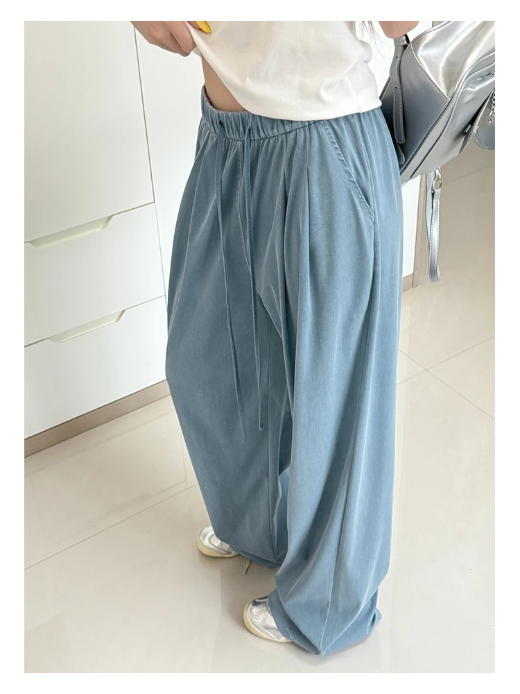 Damen-Jeans mit geradem Bein, Hose aus Lyocell-Stoff mit elastischem Bund, locker geschnittene Hose, schmal geschnittene, weit geschnittene Hose für den Alltag. – Detail 7