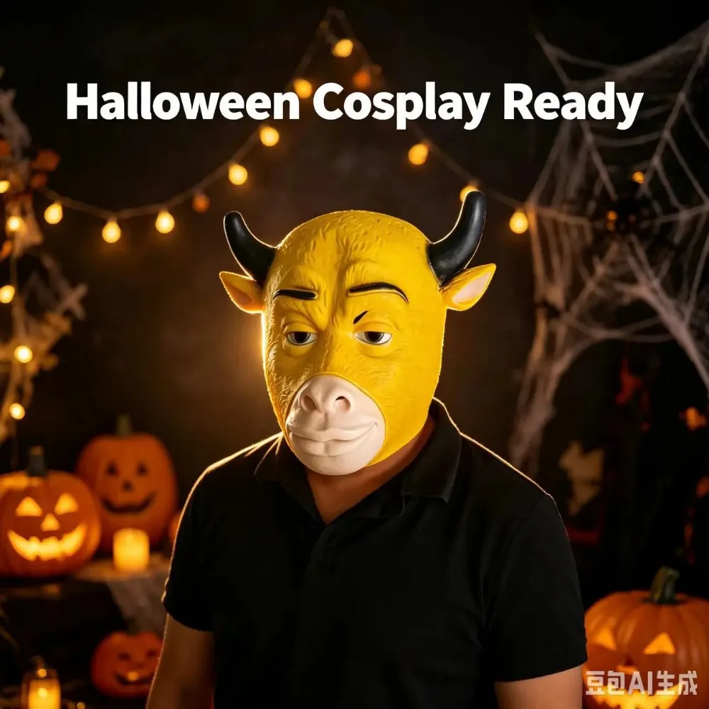 Niu Lai Mask Latex Head Cover Animal Cow Halloween Masquerade Party Cosplay Costume Props Accessories 4