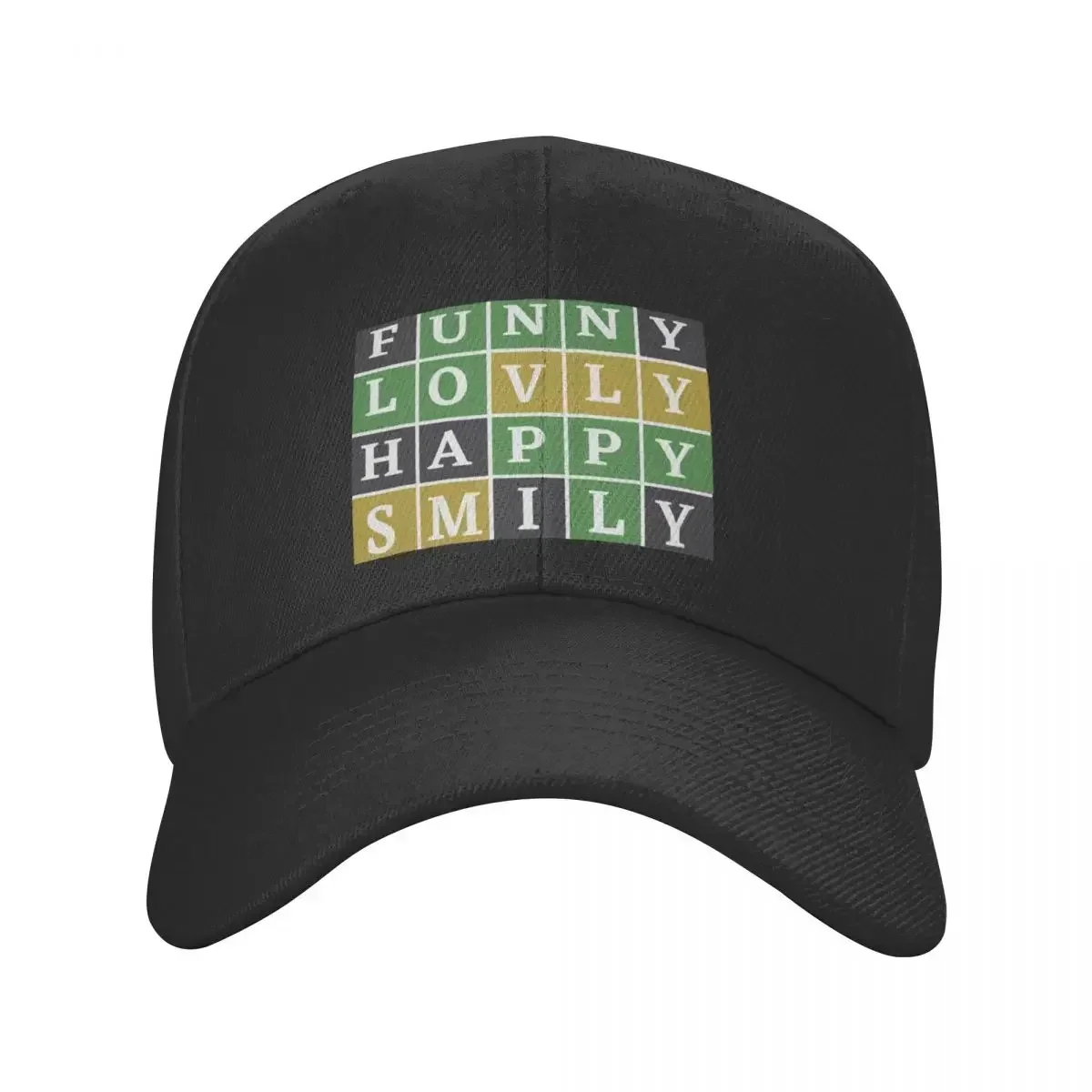 Learn Happiness Through Wordle Puzzle Game -Enjoy, Lovly, Happy, Smily Baseball Cap Hat Man Luxury Baseball Men Women's