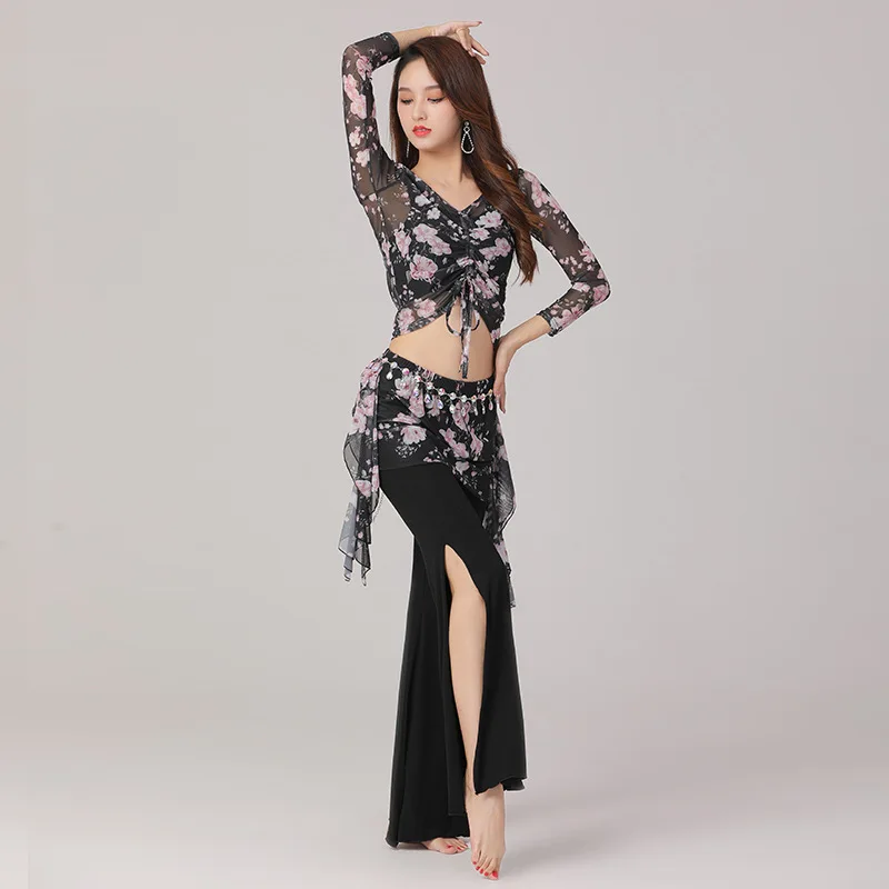 New Autumn And Winter Belly Dance Large Size Training Clothes Suit Split Pants Indian Dance Thin Performance Clothes