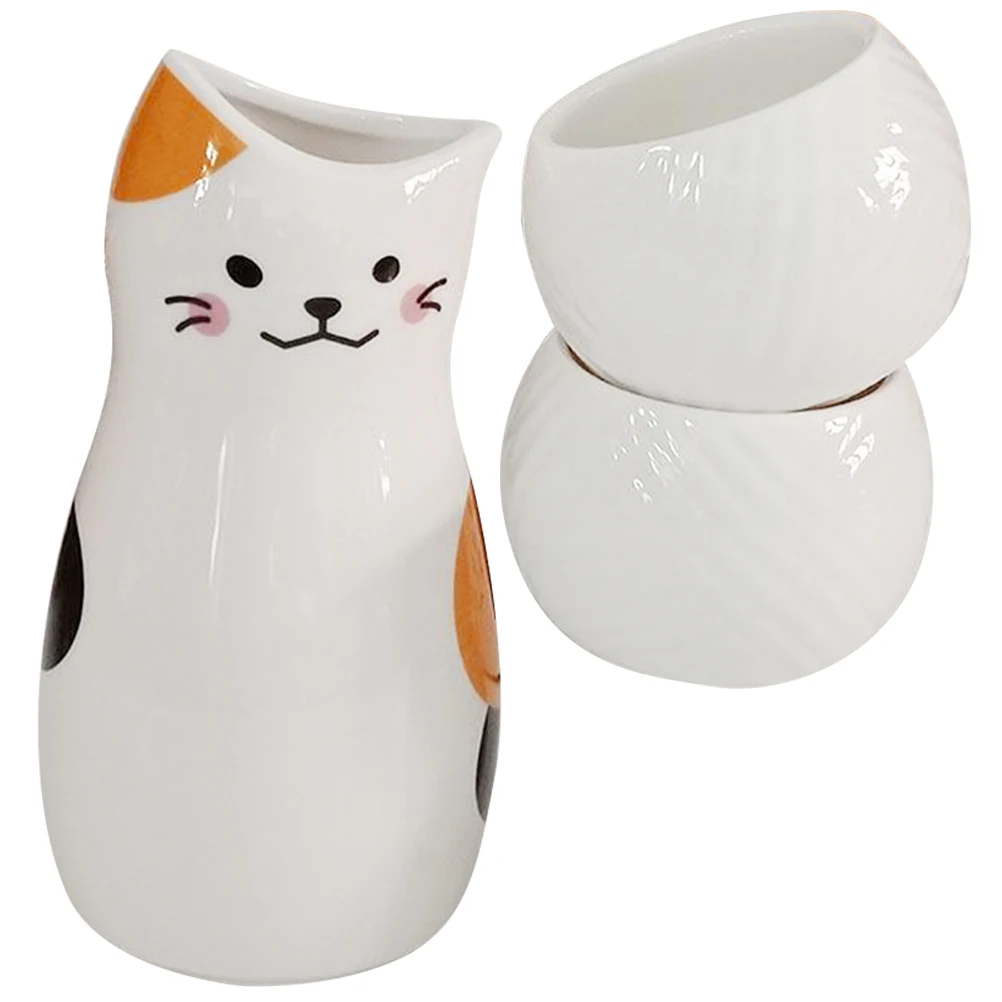 

Elegant Ceramic Sake Cup and Pot Set Japanese Style Luck Cat Decorative Dining Table Display Cabinet Premium Gift