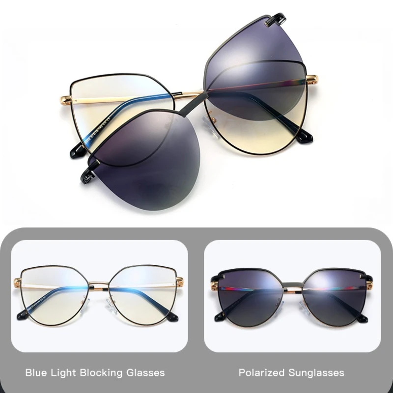 GJ OPTICIAN المألوف مشبك مغناطيسي قصر النظر نظارات الاستقطاب تنوعا النساء النظارات الشمسية المعدنية المضادة للضوء الأزرق نظارات للقراءة