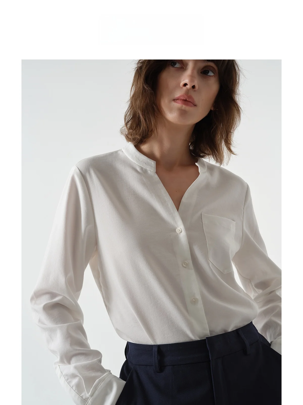 

LeLenth Professional Women's Long Sleeve Shirt V-Neck Design Spring New Style White Commute Shirt Breathable Polyester Blend