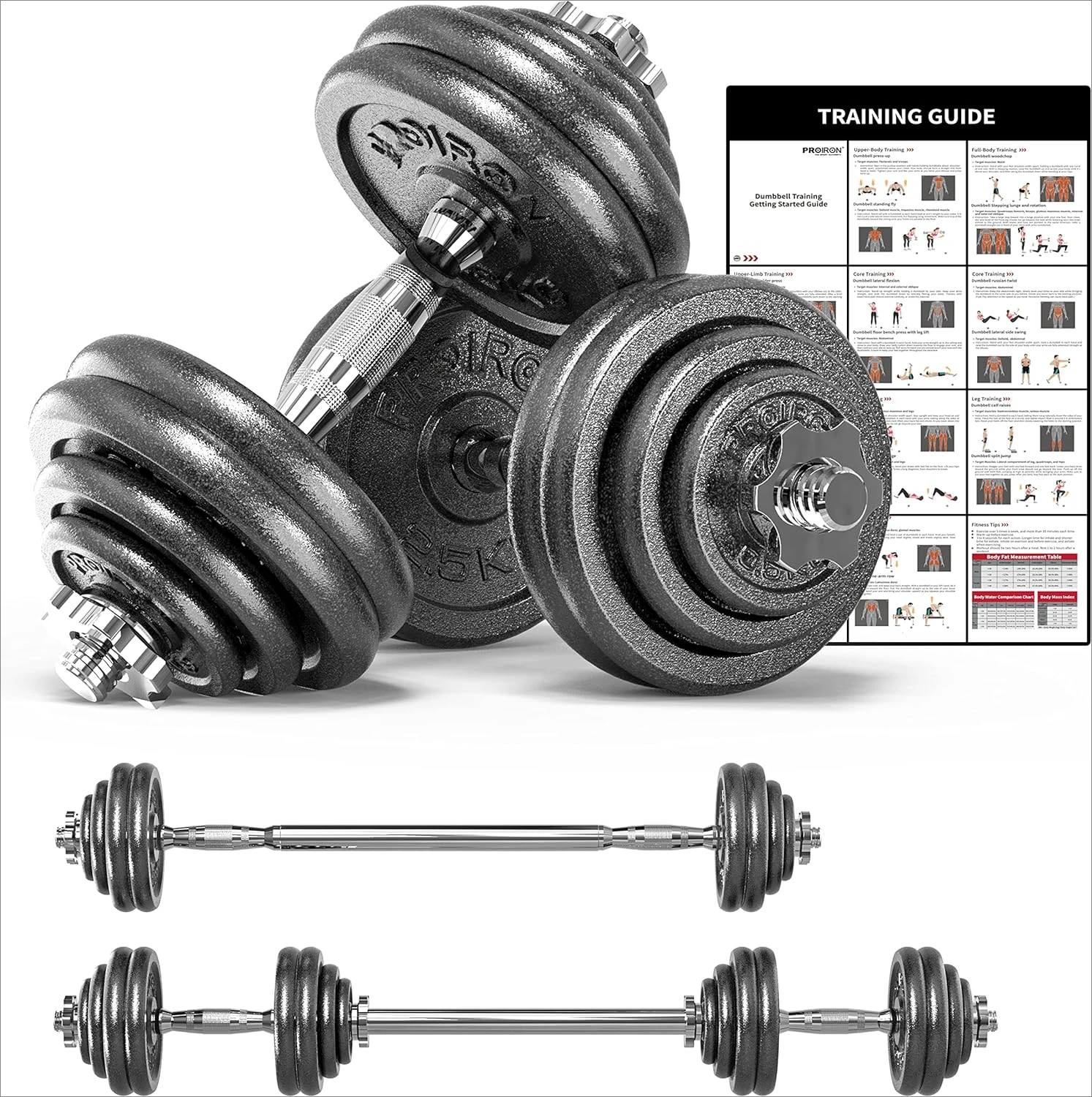 Cast Iron Adjustable Dumbbell Set Hand Weight 44Lbs,Solid Dumbbell Handles Changed into Barbell Handily,Gym Exercise Equipment