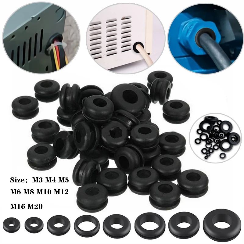 50pcs/100pcs  Double Sided Hole Rubber Grommet Open Gasket Wiring Cable Cord M3 M4 M5 M6 M8 M10 M12 M16 M20