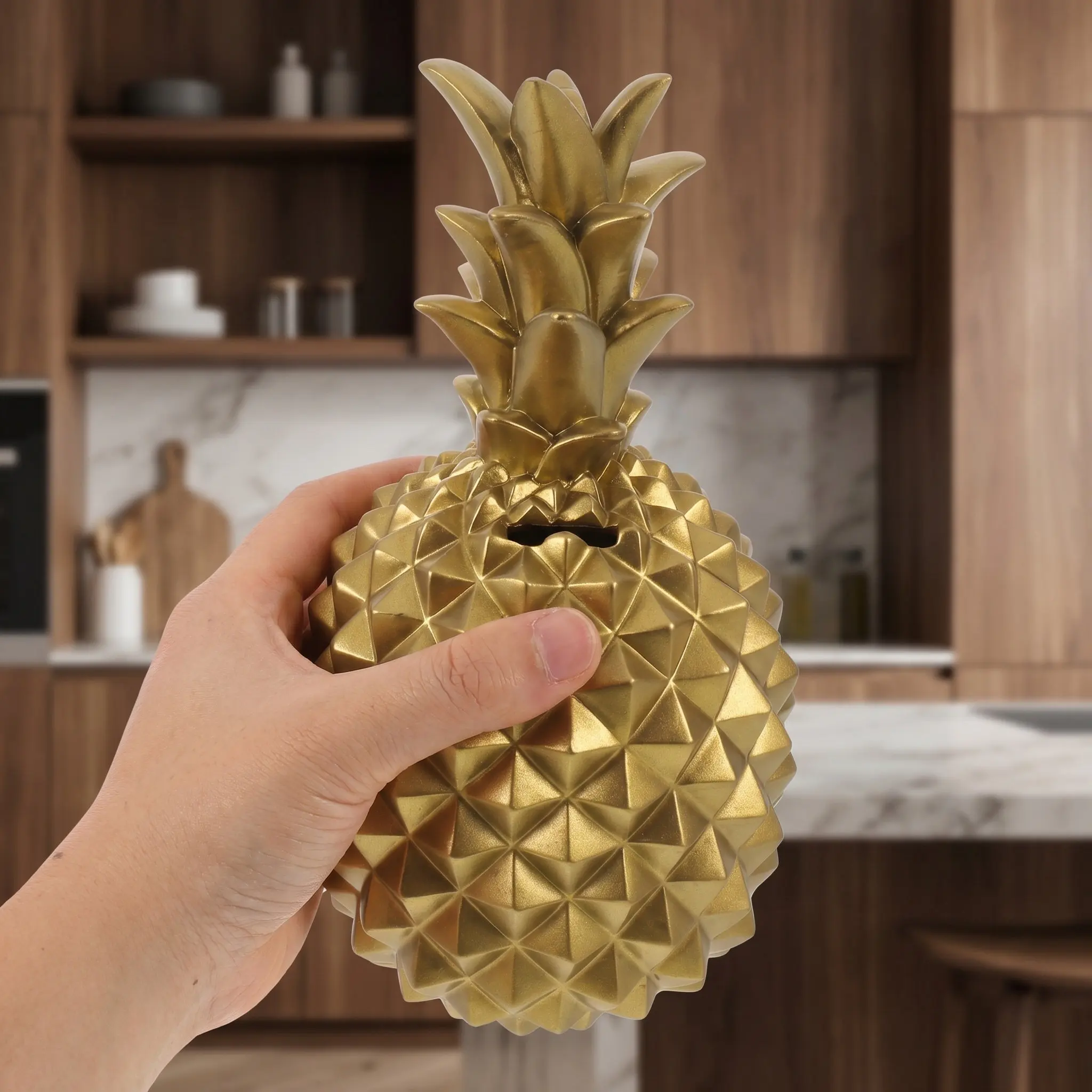 Pineapple Coin Bank Gold Color Funny Money Box for Desktop – Decorative Fruit-Shaped Savings Jar & Tabletop Ornament