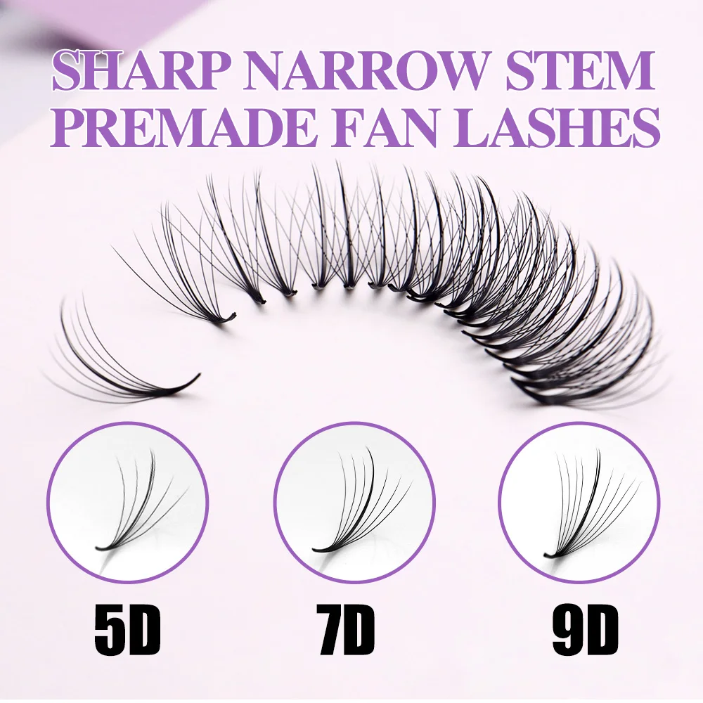5D 7D 9D fã de cílios pré-fabricados finos mix C D curl Híbrido Spike Base pontiaguda individual Rússia Volume extensões de cílios fofos