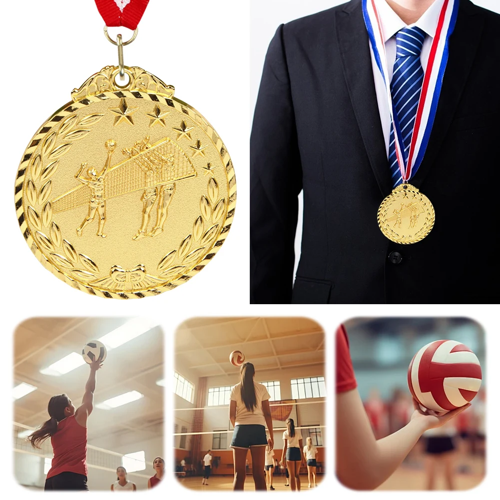 6.5cm Volleyball Medal Sports Rewards with Neck Ribbon Competition Awards Metal Winner Medals for Marathon Ball Games