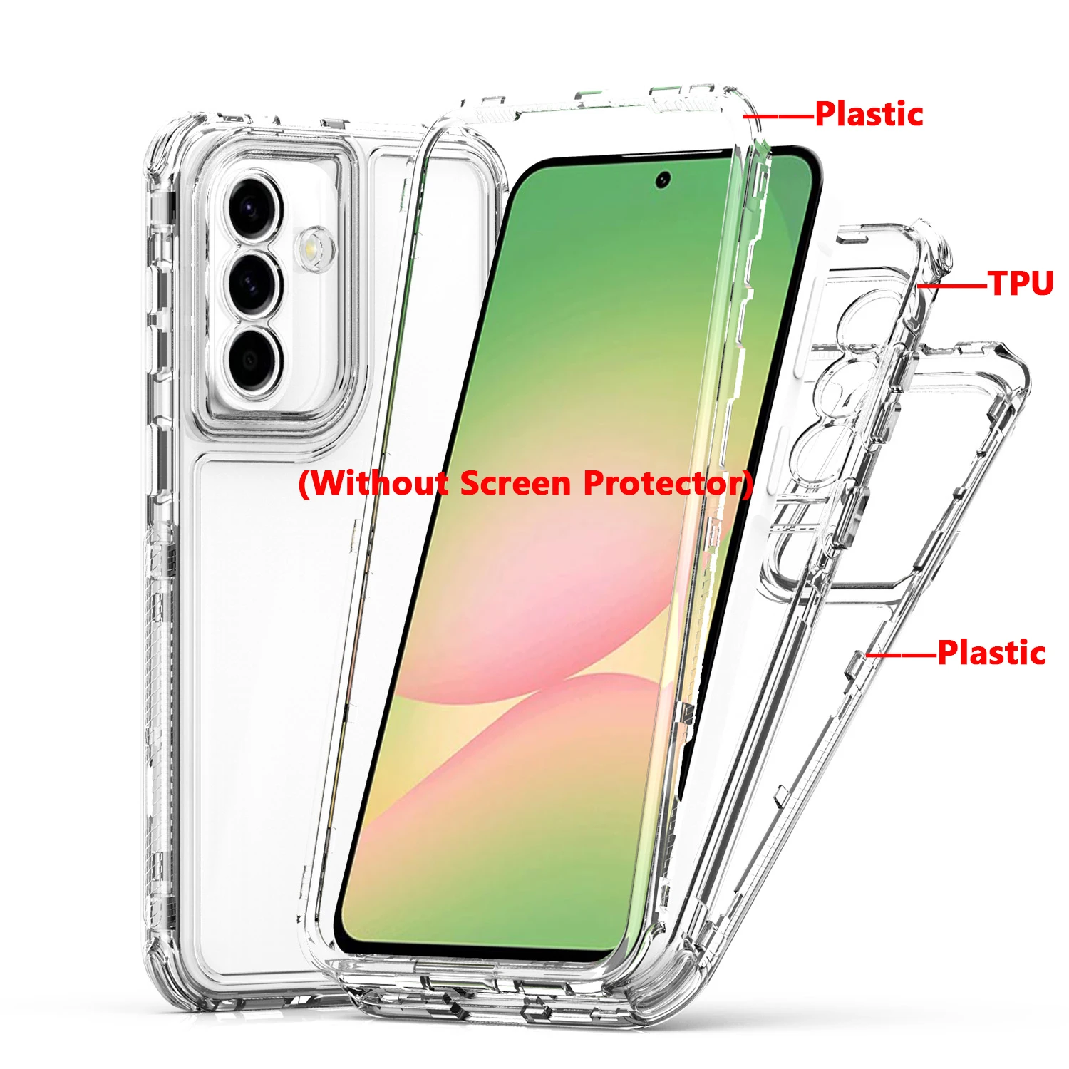 3 in 1 Rugged Armor Case For Samsung Galaxy A15 A25 A35 A55 A16 A26 A36 A56 A17 A37 A57 5G Plastic Frame TPU Acrylic Back Cover