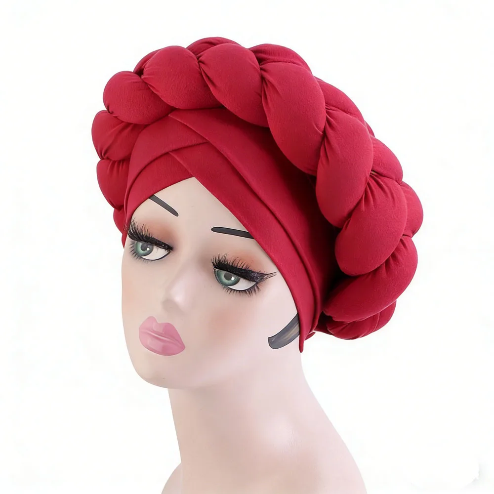 

African Style Geles Headties Large Braid Turban Elastic Muslim Hijab Head Wrap Bonnet Headscarf Daily Religious Cap Solid Color
