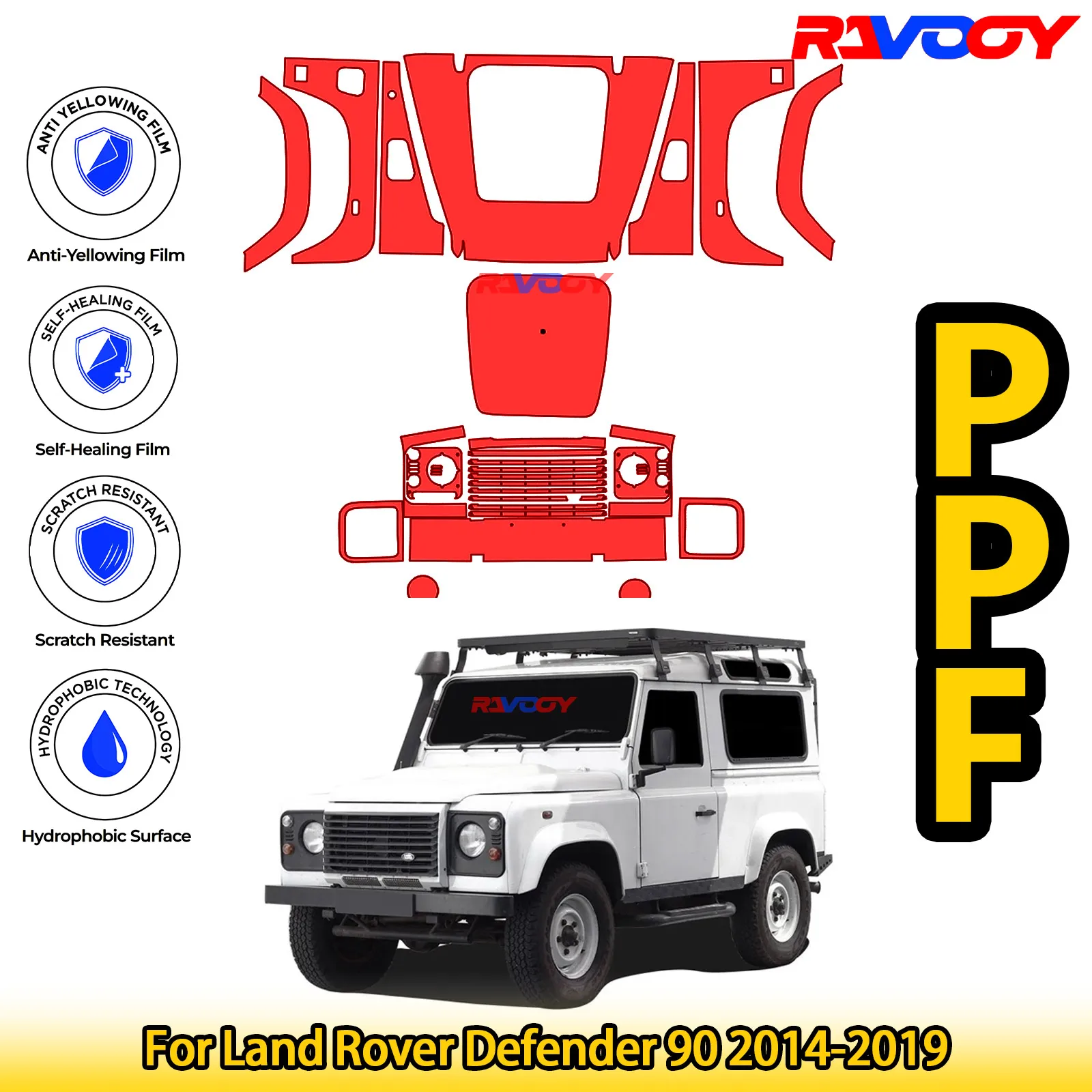 

For Land Rover Defender 90 2014-2019 Glossy Matte Black Precut front PPF Kit Paint Protection Film