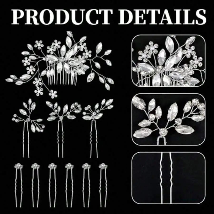 10pcs Bridal Hair Pins With Rhinestones Crystal Floral Wedding Hair Accessories For Women