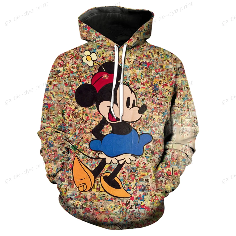 

2024 New Disney Animation Mickey Mouse and Minnie 3D Printing Red Cartoon Hoodie Women's Autumn and Winter Cute Coat