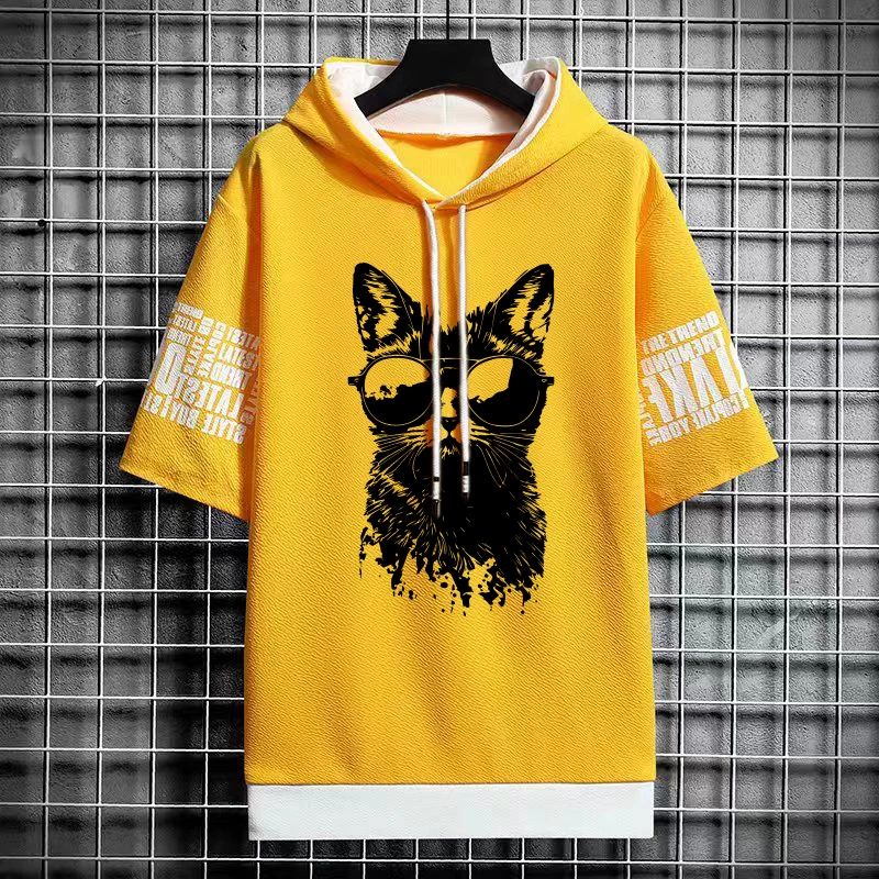 Summer Fashion Men Hoodies Gothic Print Streetwear Short Sleeve Sweatshirts Men Casual Harajuku O-Neck Men Clothing Hoodie 2020