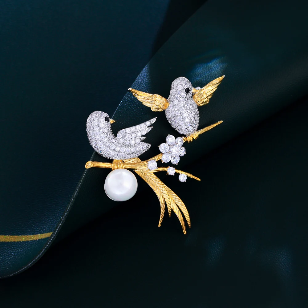CWWZircons Lucky Bird Design Sparkling Cubic Zircon Elegant Big Enamel Brooch for Women Scarf Buckle Jewelry Accessory BH013