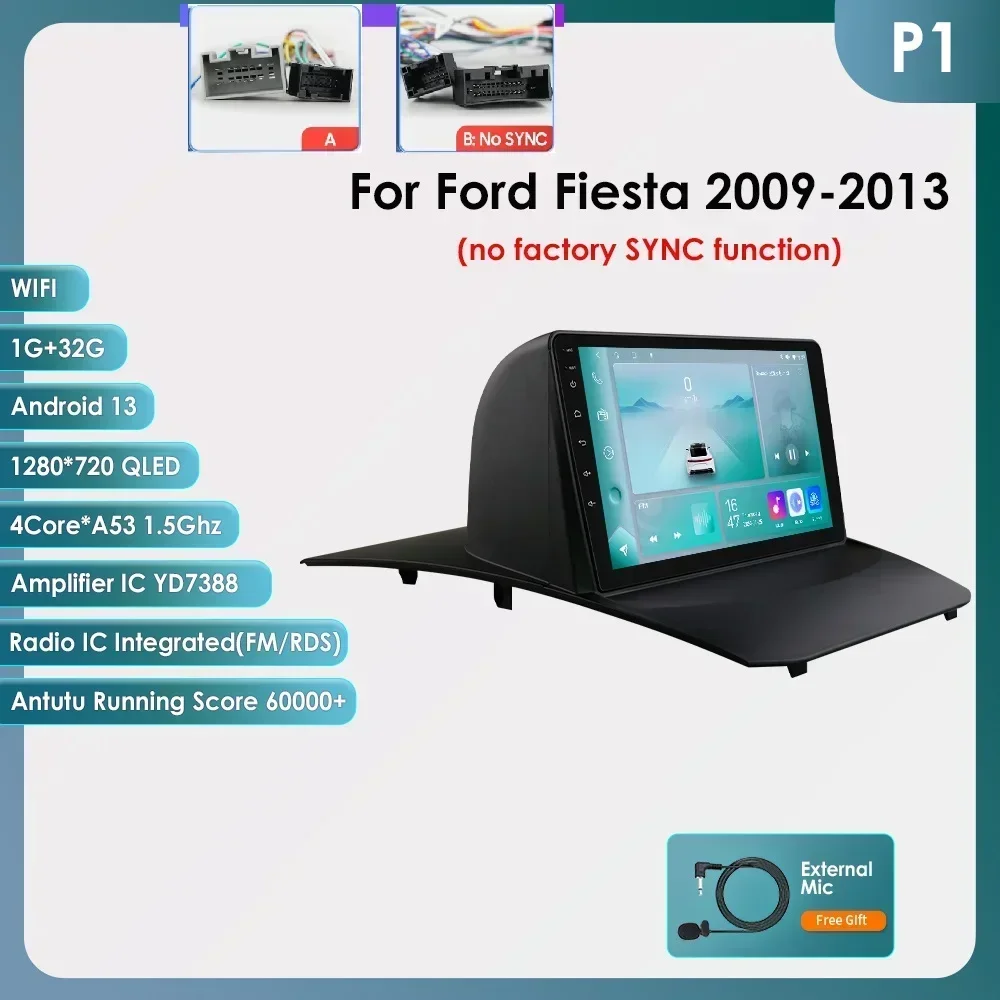 Hizpo Carplay 4G Android 14 Autoradio Multimedia Video Player voor 2009-2013 Ford Fiesta 2014-2017 Fabriek SYNC GPS Navigatie BT