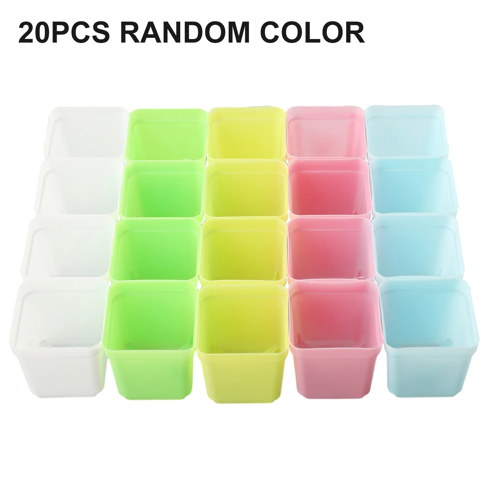 20pcs Plastic Mini Basin Square Flower Pot Succulent Plant Trays Home Office Decor DIY 5.5*5.5*4.5cm Garden Supplies Flower Pots