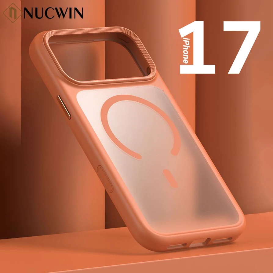 Luxury Orange Matte Transparent For Magsafe Phone Case For iPhone 17 Pro Max 17 Pro New Metal Buttons Skin Feel Shockproof Cover