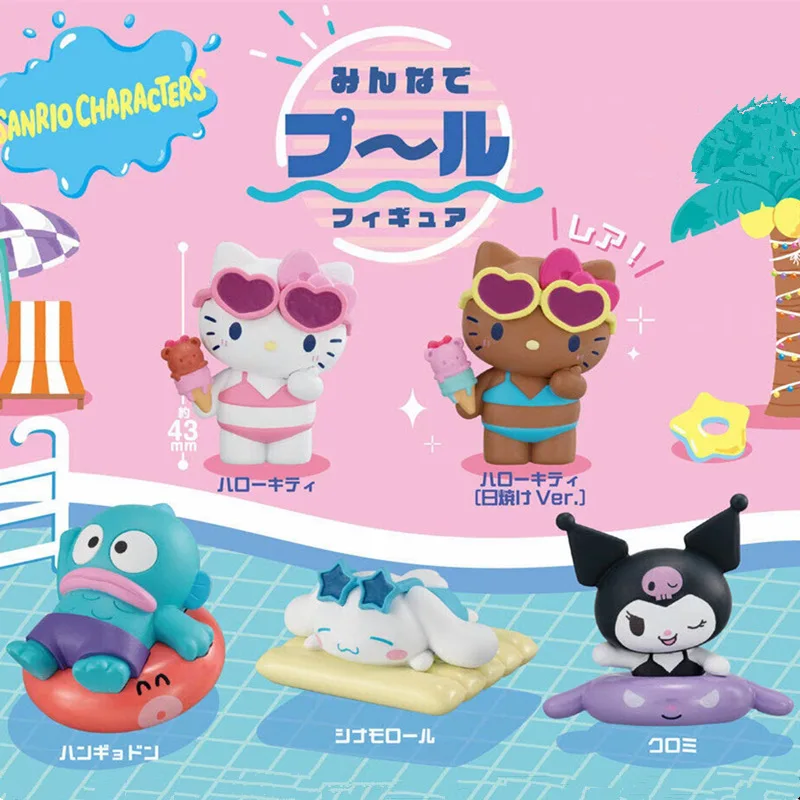 

Sanrio Action Figures Model Summer Swimsuit Collection Kitty White Kuromi Cinnamon Gashapon Official Genuine Collectible