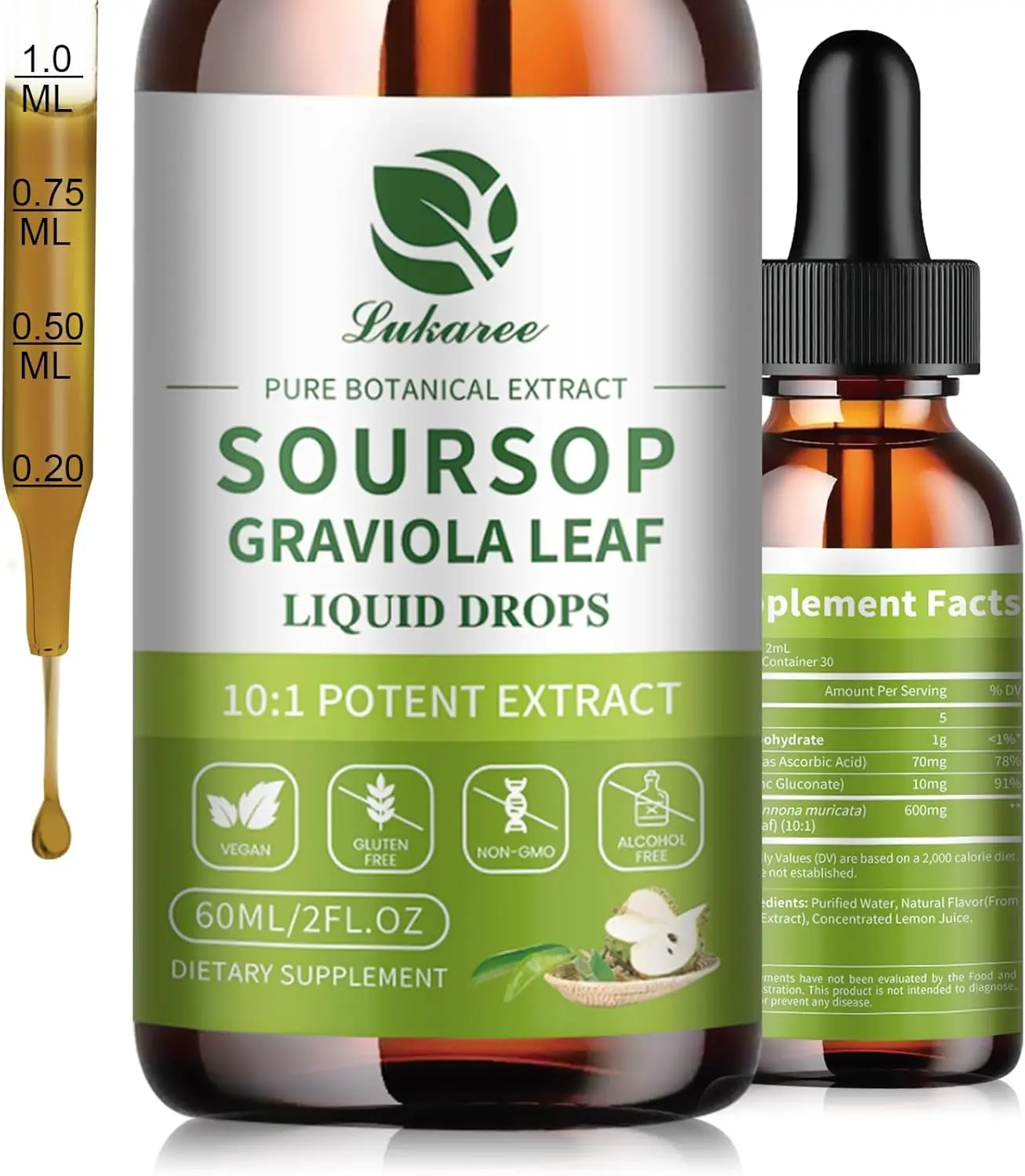 Lukaree Soursop Graviola Leaf Extract for Immunity,Gut Health & Natural Energy Support Soursop Bitters Liquid Vegan Gluten-Free