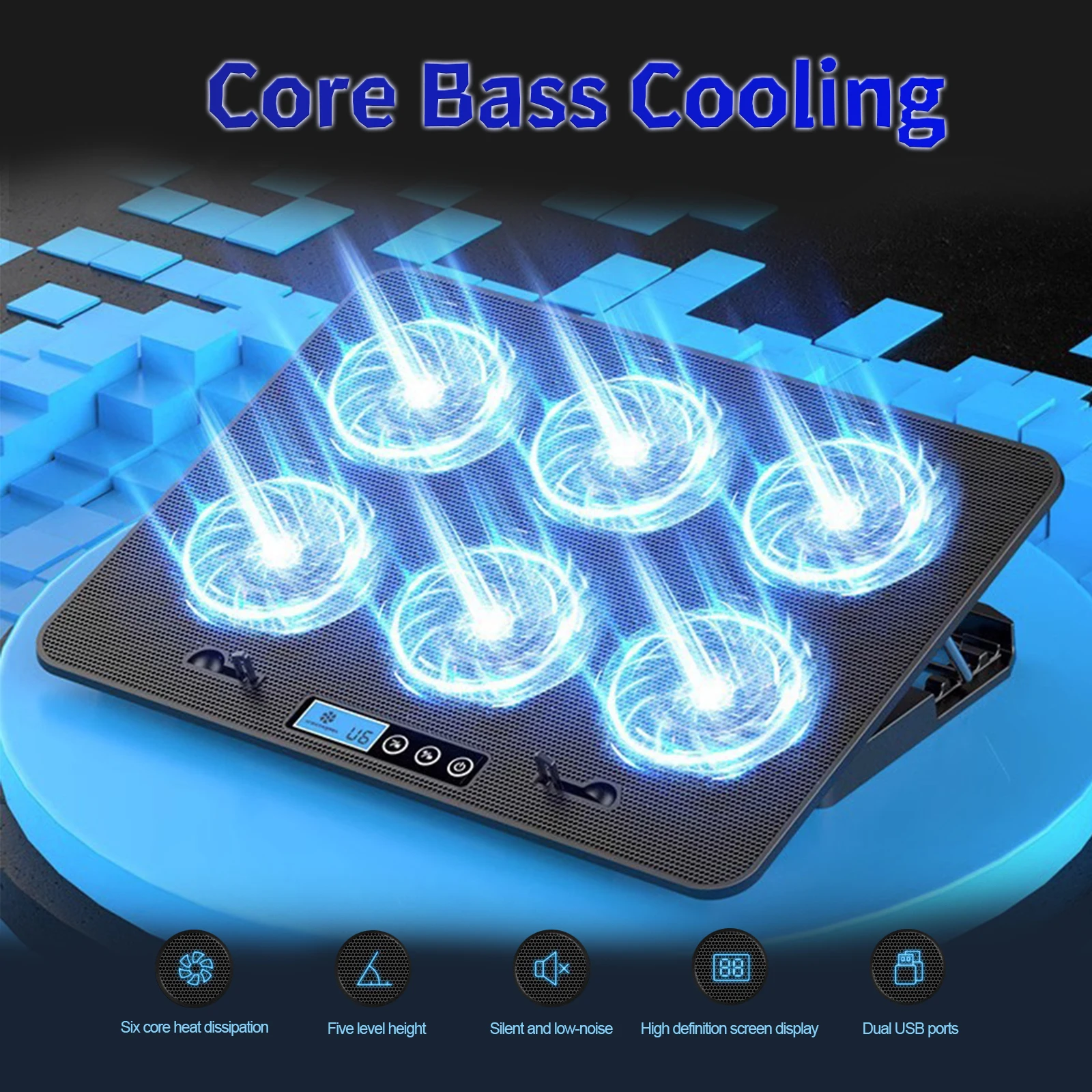 A9 Gaming RGB Laptop Cooler 2 USB Ports 6 Fan Gaming Led Light Notebook Cooler For 13-18 Inch Stand For Laptop Macbook