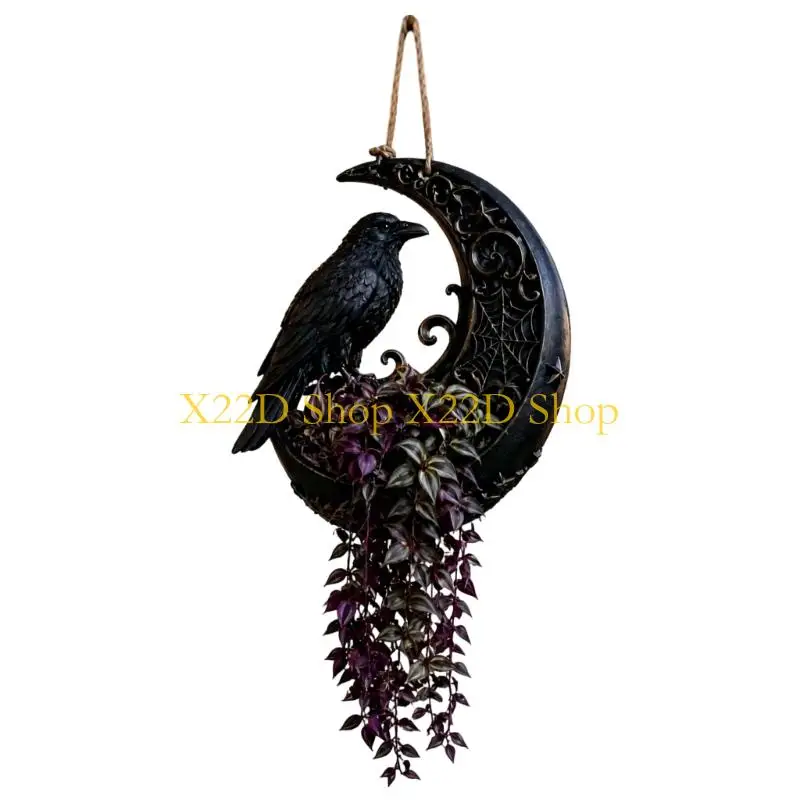 X22D Halloween Hanging Flower Vessel for Entryway and Doorway Display, Rope Suspended Seasonal Pot for Railing Use Home