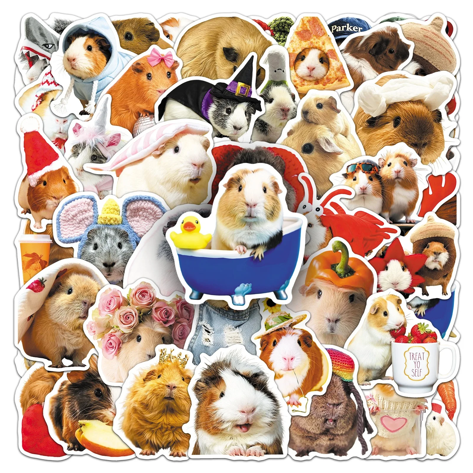 50 Pcs Cute Guinea Pig Stickers Realistic Cute Kawaii Pet Journal Computer Helmet Milk Tea Cup Stickers