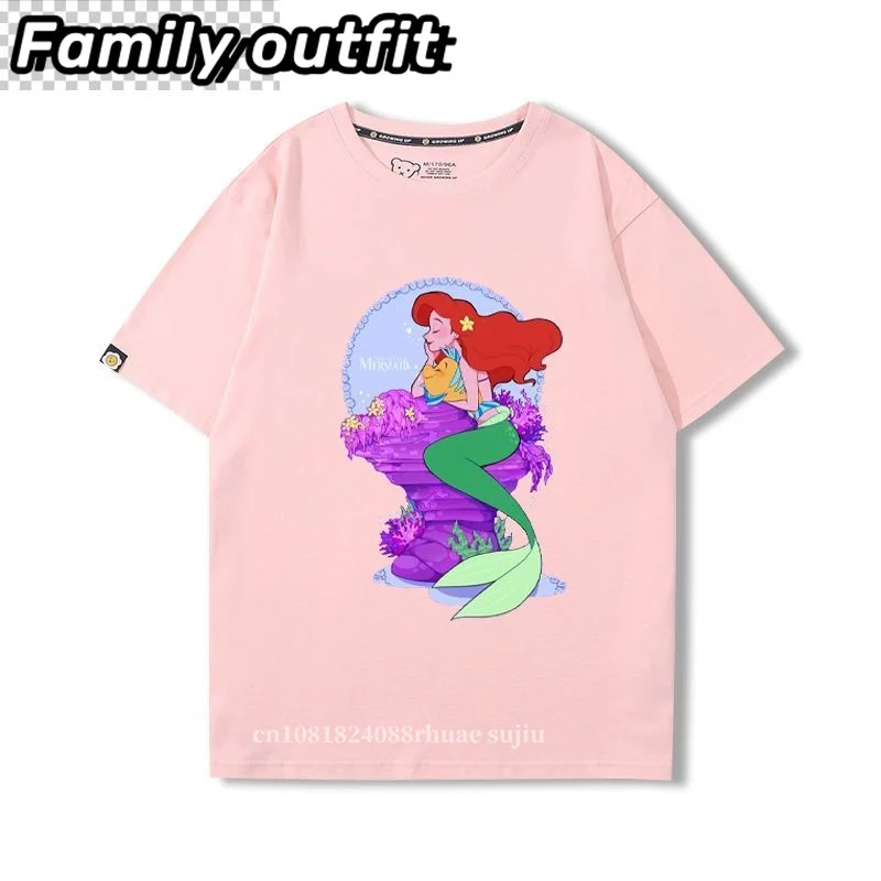 Brand Joint Princess Little Mermaid Elf Peripheral Short-sleeved Men's Women's Pure T-shirts 3-14 Years Old Boys Girls T-shirts