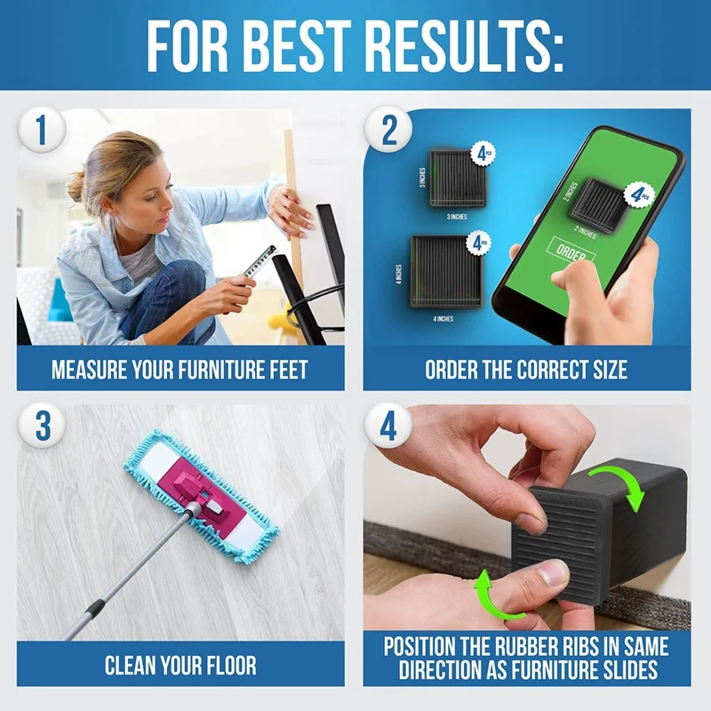 4 pezzi antiscivolo per mobili, tazze quadrate in gomma antiscivolo, sottobicchieri per gambe, divano, sedia, tappi per letto
