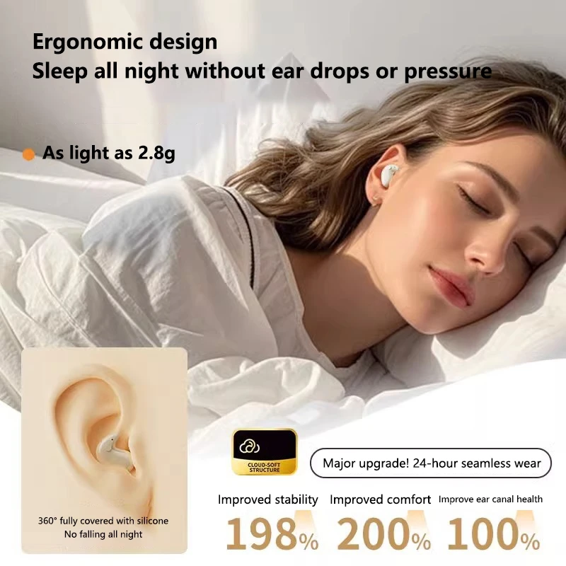 سماعات رأس للنوم بلوتوث لاسلكية شبه داخل الأذن، صوت صغير عالي الجودة، عمر بطارية طويل مناسب لأجهزة Android وApple