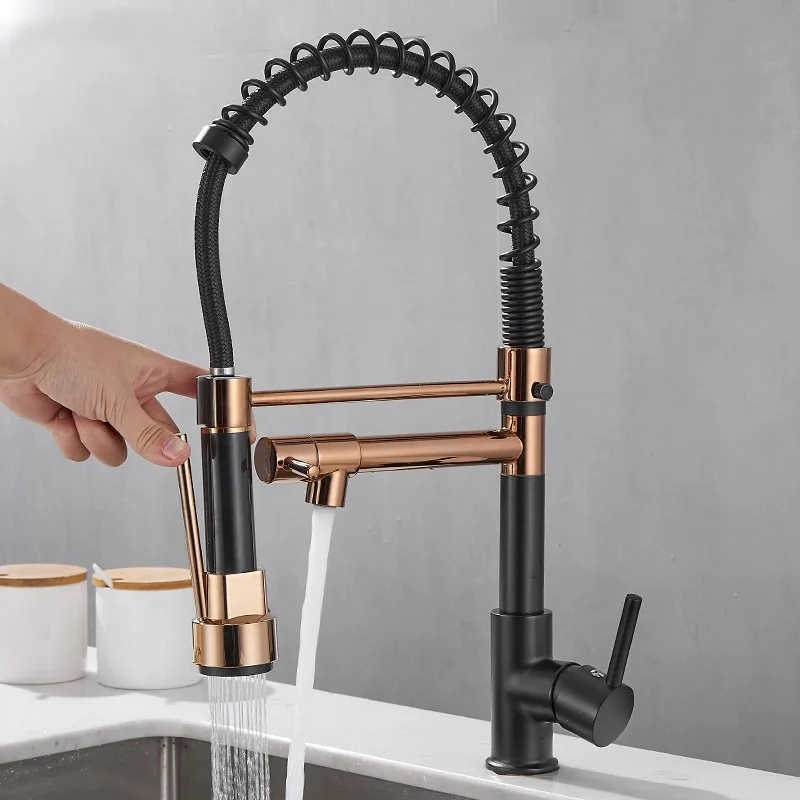 Grifo de salida doble Universal de cocina multifuncional de agua mezclada fría y caliente de primavera, grifo de fregadero de lavabo de verduras