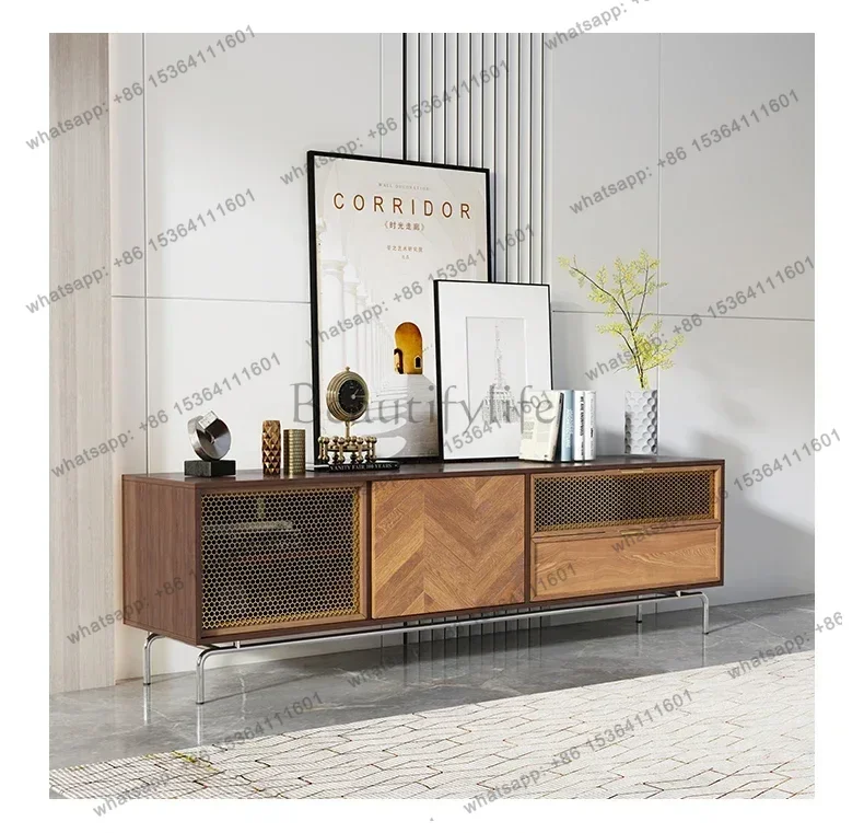 

Cabinet and Tea Table Light Luxury Modern Living Room Small Apartment Storage Solid Wood Floor Cabinet Curio Cabinet