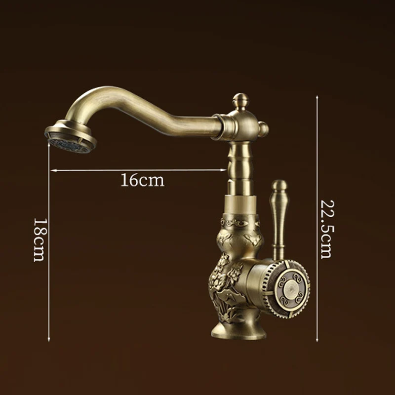Luxury Antique Bronze Copper Carving Deck Mounted Kitchen Faucet Bathroom Basin Faucet Sink Faucet Mixer Hot and Cold Water Tap