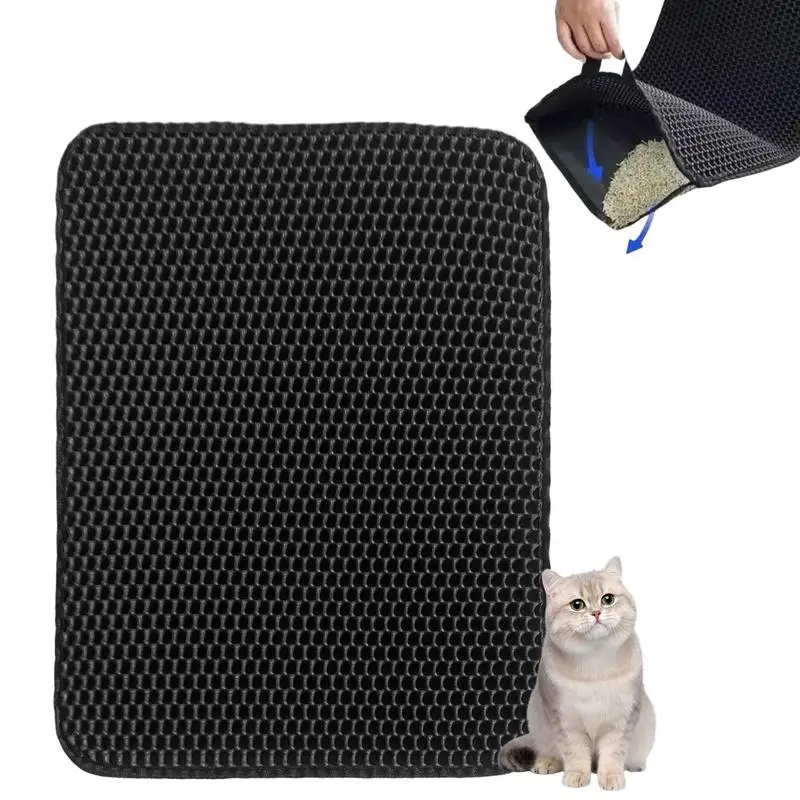 

Double Layer Cat Litter Mat Waterproof Eva cat litter mat with handle Easy Clean Litter Trapping Mat pad for pet litter box